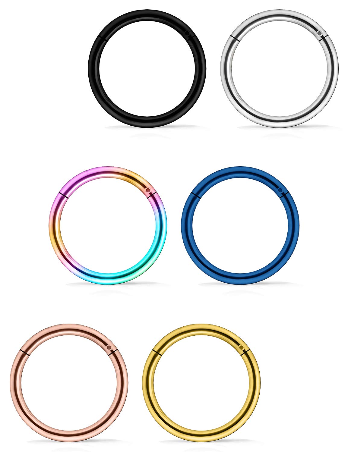 Lcolyoli6Pcs 14G Surgical Steel Septum Clicker Ring Seamless Lip Nose Daith Cartilage Helix Tragus Hoop Sleeper Earring for Women Men 8mm-16mm