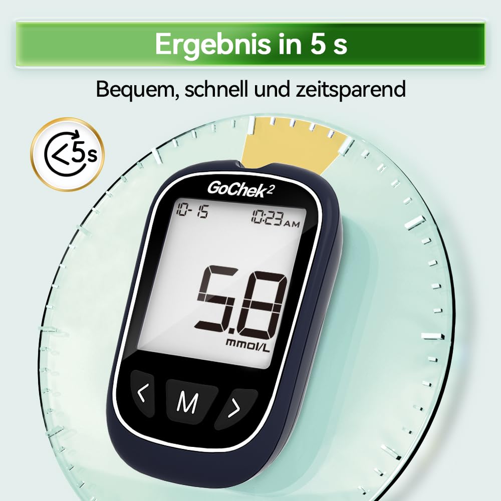 MicroTech Bluetooth Blutzucker-Messgerät Kit 10 Streifen & Lanzetten, ohne Codierung, 500 Speicher, breiterer HKT für die Familie (mmol)