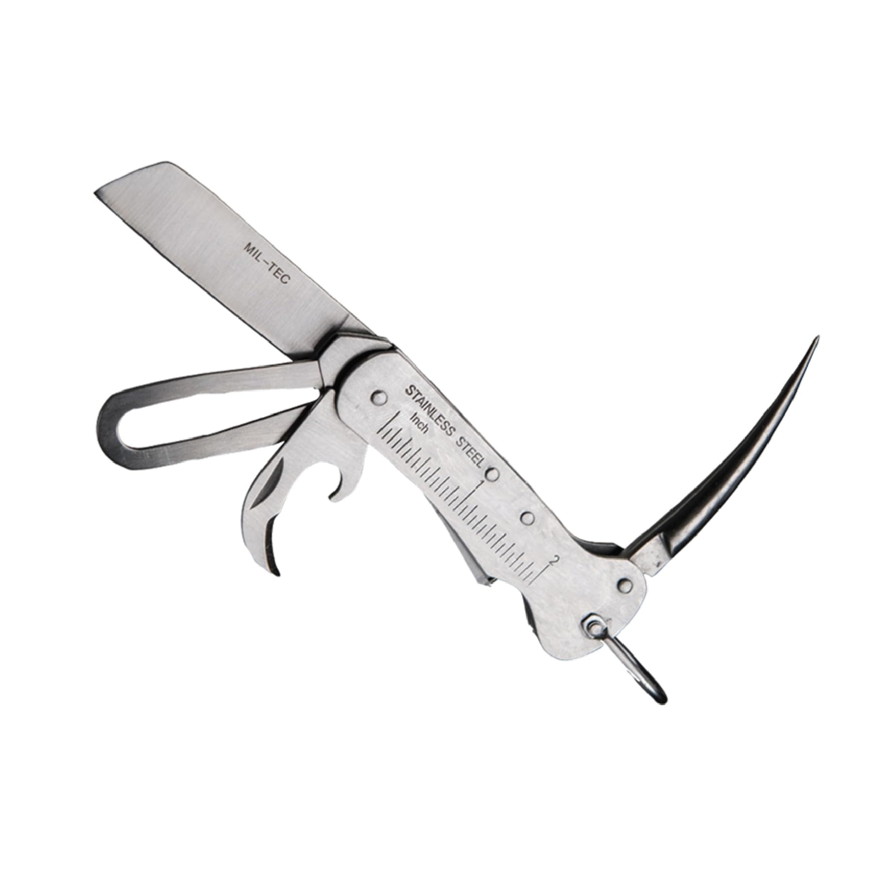 Couteau de voile entièrement en acier inoxydable - Couteau de bateau pour skipper - Lame dentelée de 7 cm en acier 420, marlspieker, ouvre-boîte, anneau de sécurité
