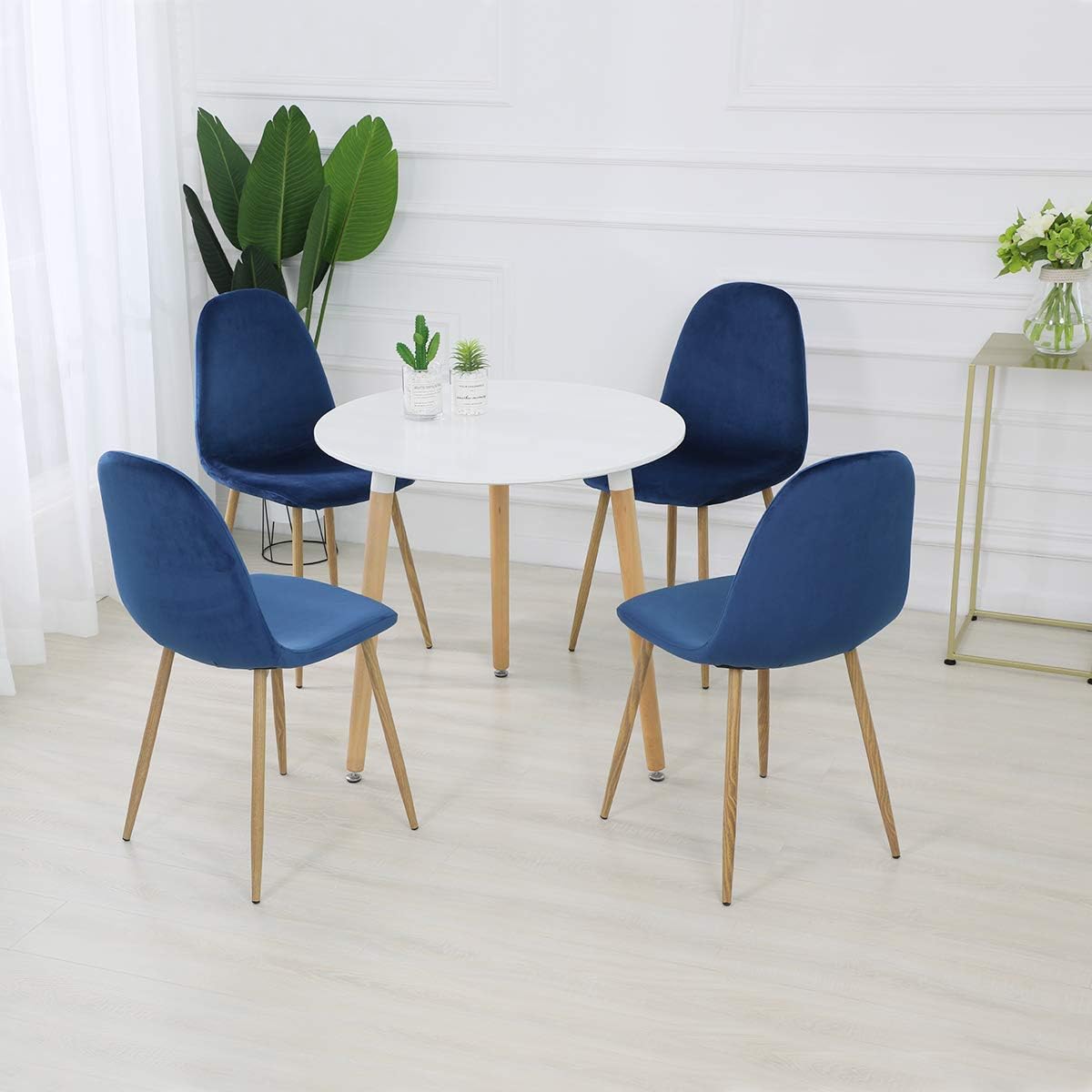 GreenForest Dining Chairs for Kitchen, Mid Century Modern Side Chairs,Velvet Upholstered Dining Chair with Metal Legs Set of 4,Blue - Chairs