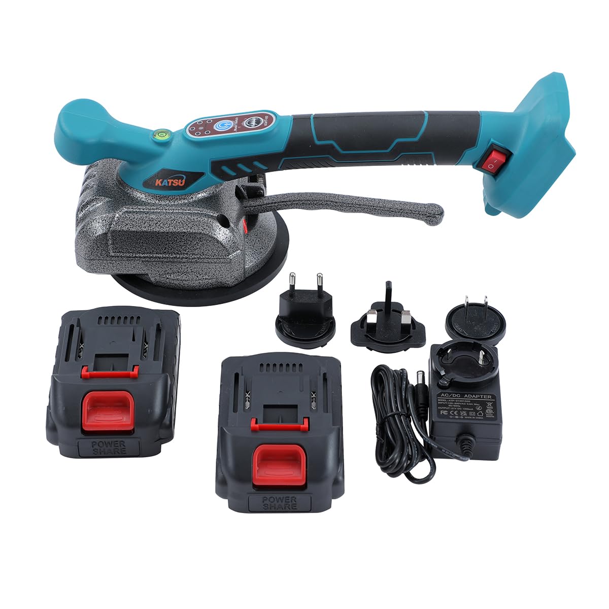 KATSU FIT-BAT 21V Vibreur Carrelage Manuel Machine à Carrelage Ventouse Carrelage avec 2 Batteries, 5 Vitesses, 50kg Capacité d'Adsorption, aux Carreaux de Mur de Sol Jusqu'à 1m x 1m