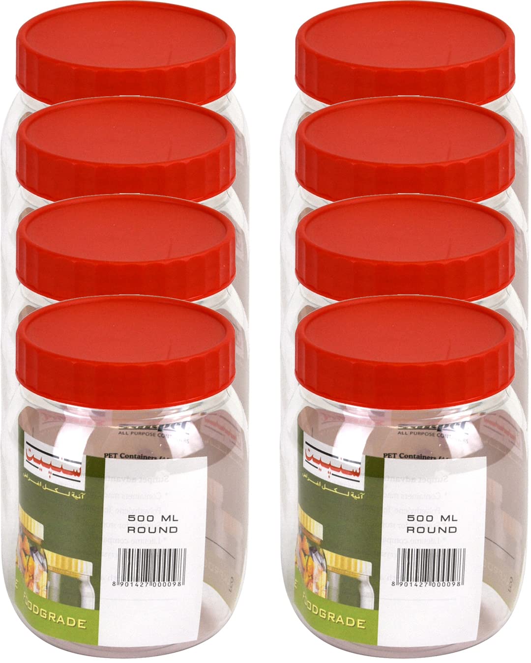 P.E.T. Jars, Food safe, Clear Food Storage Containers. (4x 500ml 2pk)