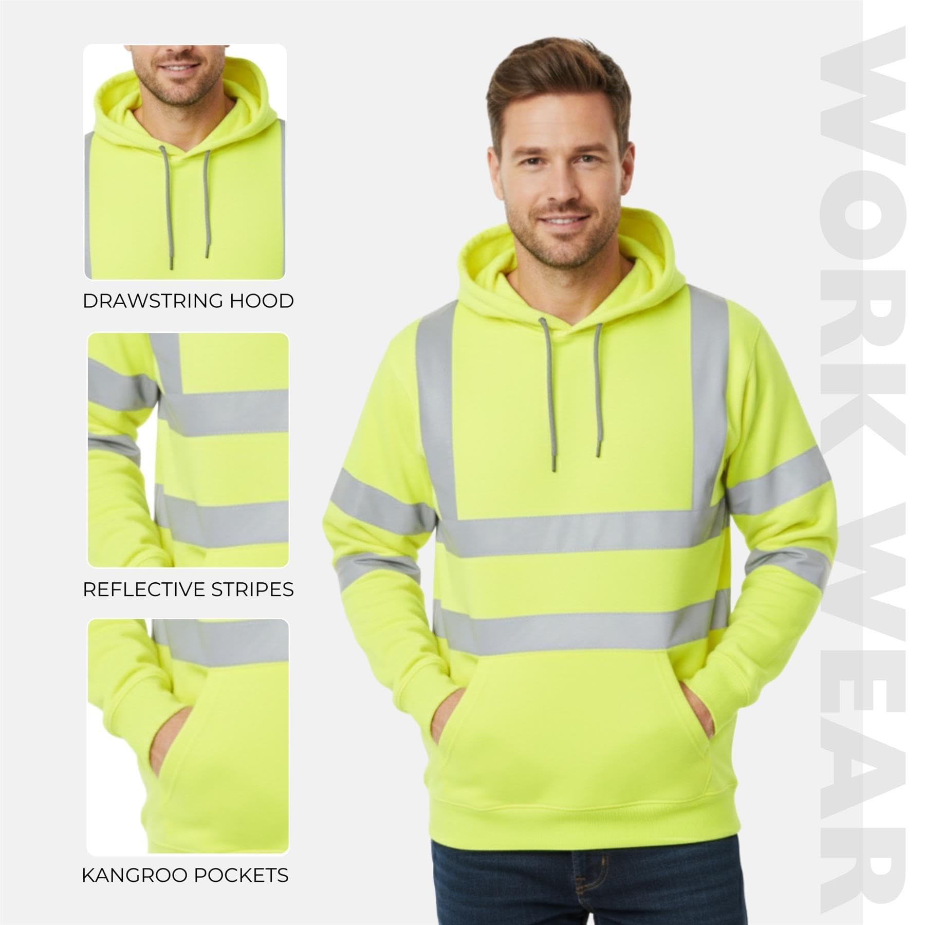 Felpa da uomo con cappuccio in pile ad alta visibilità Giallo fluo XXL