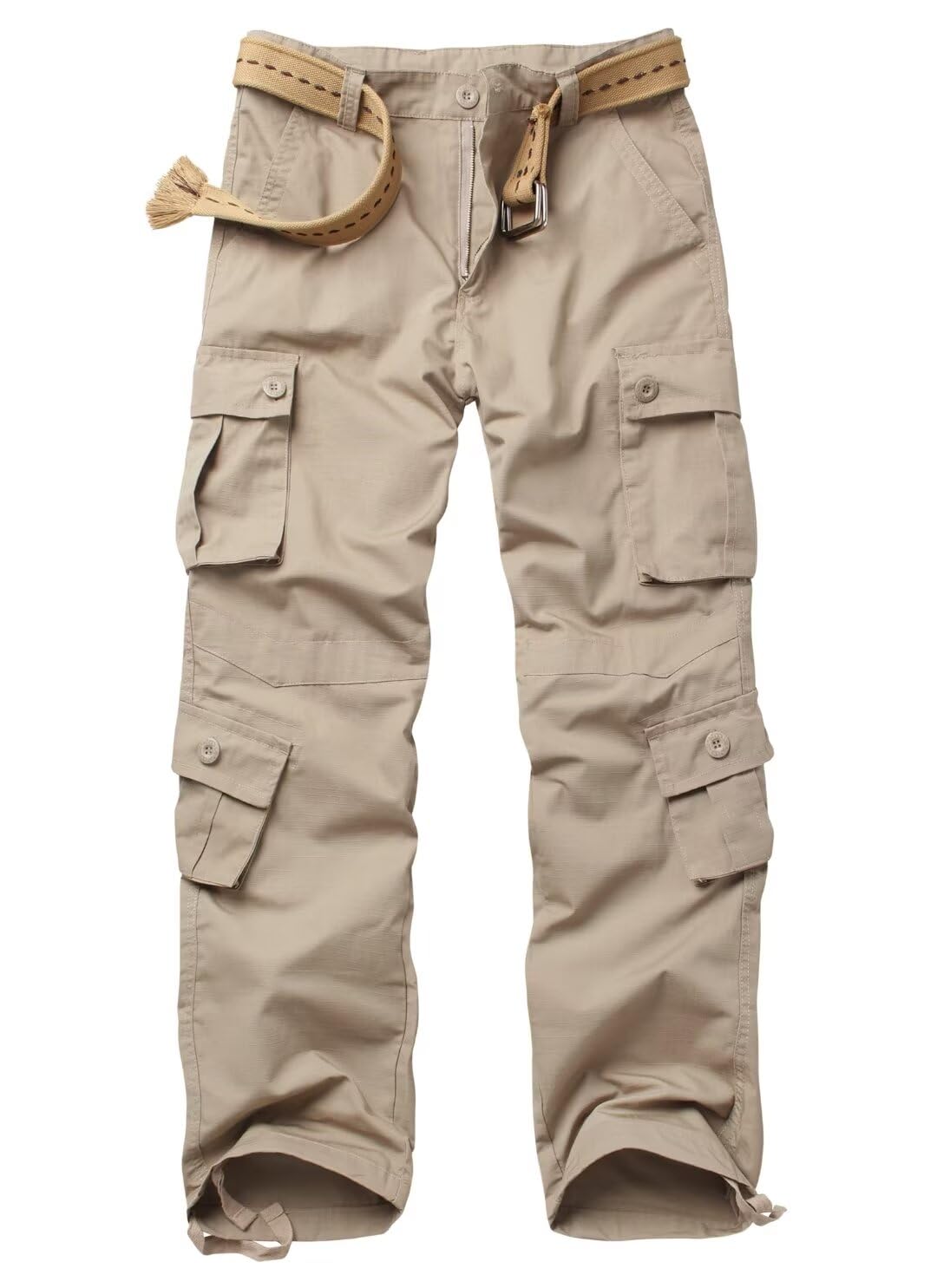Vatinnt Men's Khaki Cargo Trousers 8-Pocket Hiking Work Trousers 3355 34