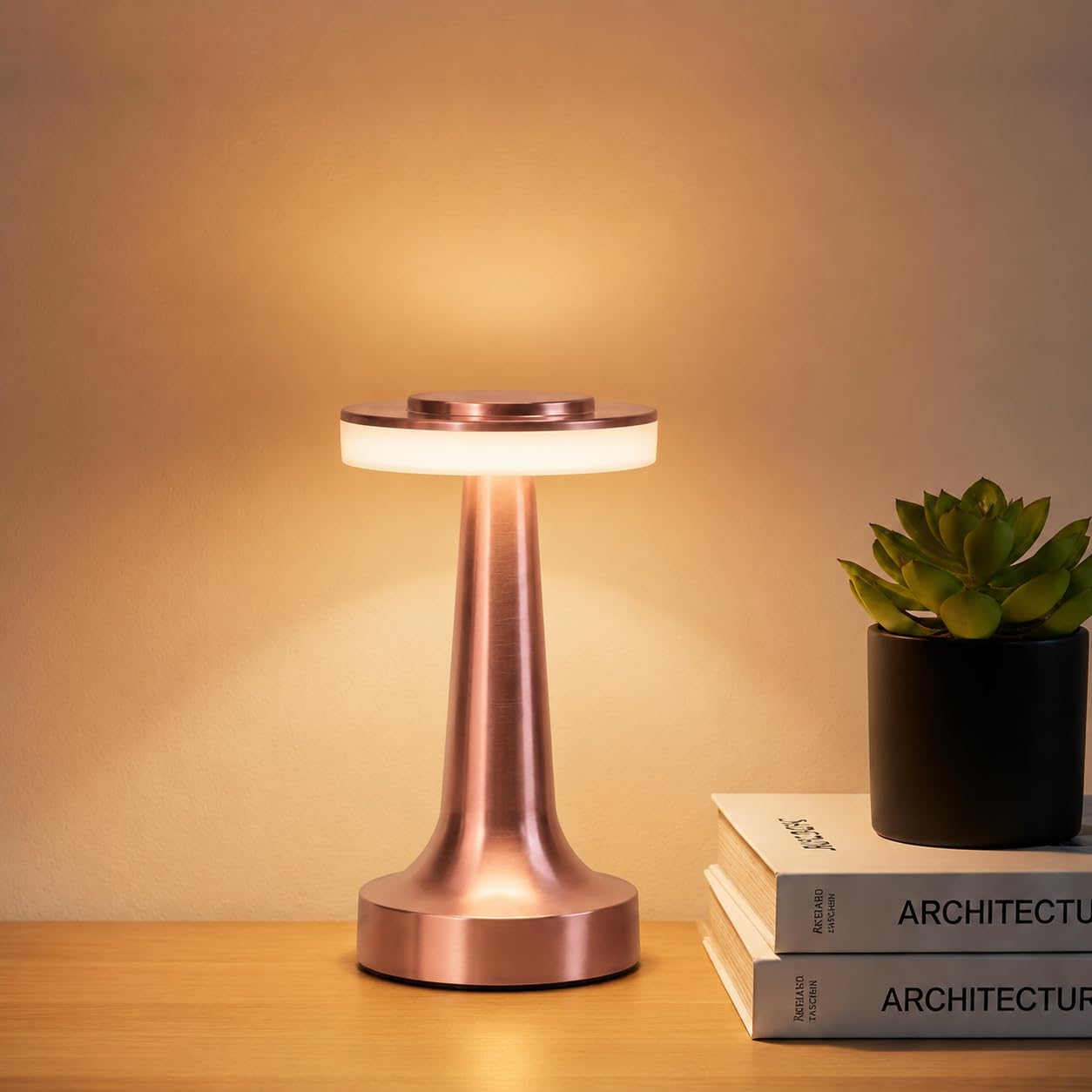 One94Store Rechargeable LED Table Lamp with Touch Control, 3-Level Brightness, Retro Rose Gold Metal Design, Perfect for Bedside, Nursery, Home & Café Decor-image-36