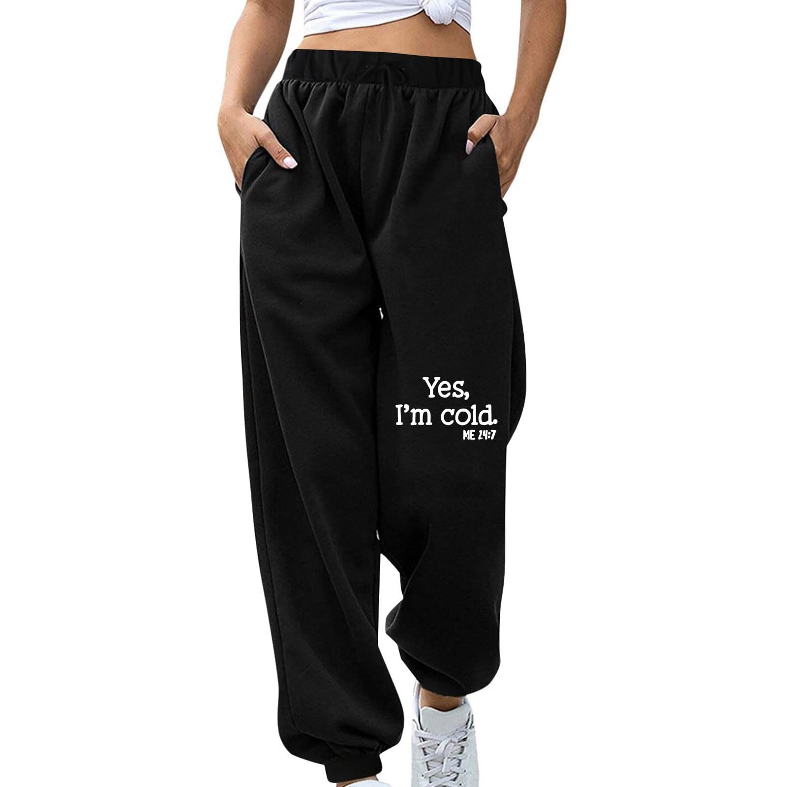 Yes, i am Cold Women's Lightweight Joggers Pants with Pockets Athletic Workout Sweatpants for Women with Elastic Waist