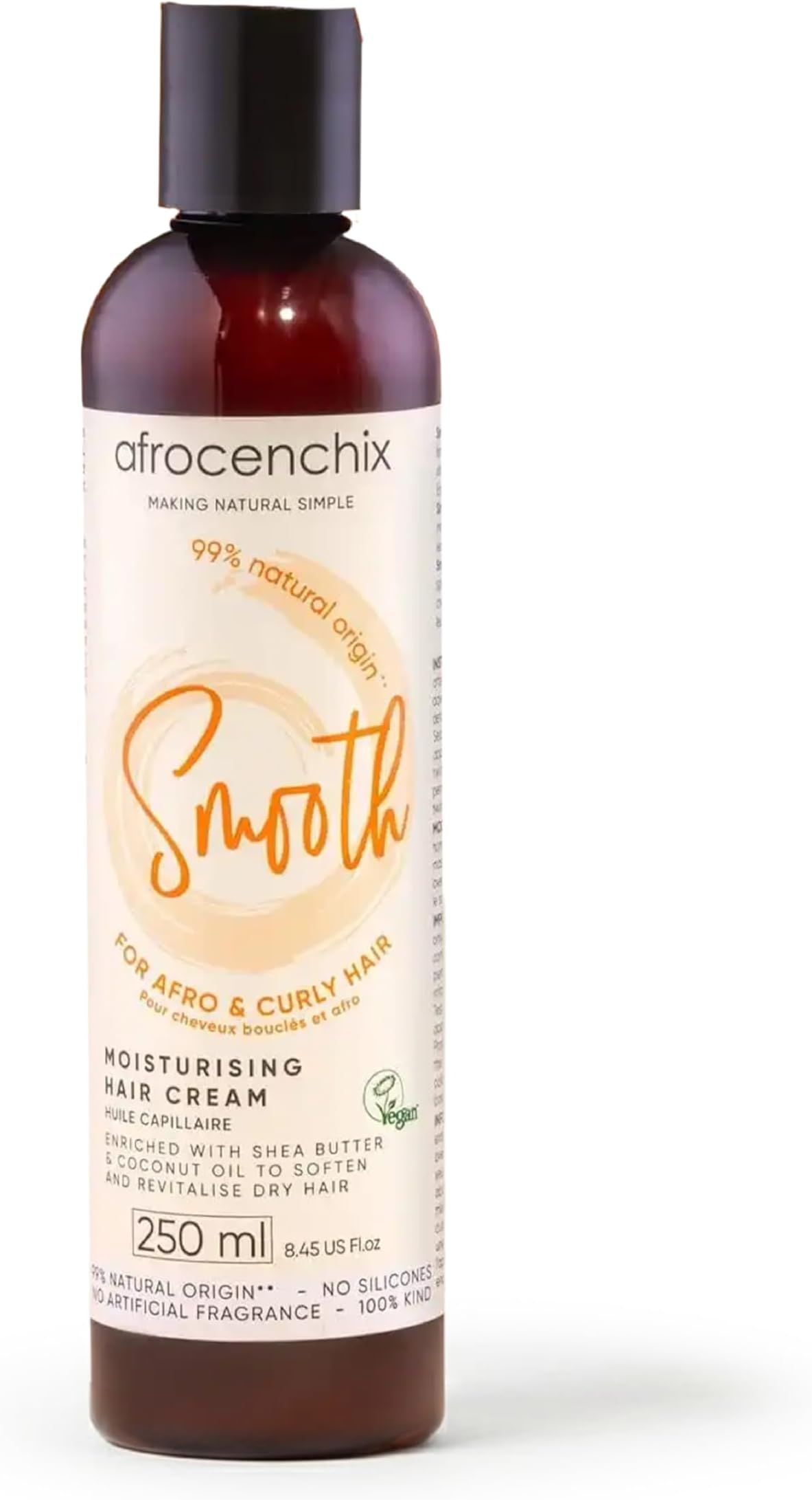 Afrocenchix Smooth Curl Cream – Natural Styling Cream for Afro & Curly Hair – Defines Curls, Adds Shine & Moisture – With Shea Butter, Coconut Oil & Aloe Vera – Vegan, 250ml (9oz)