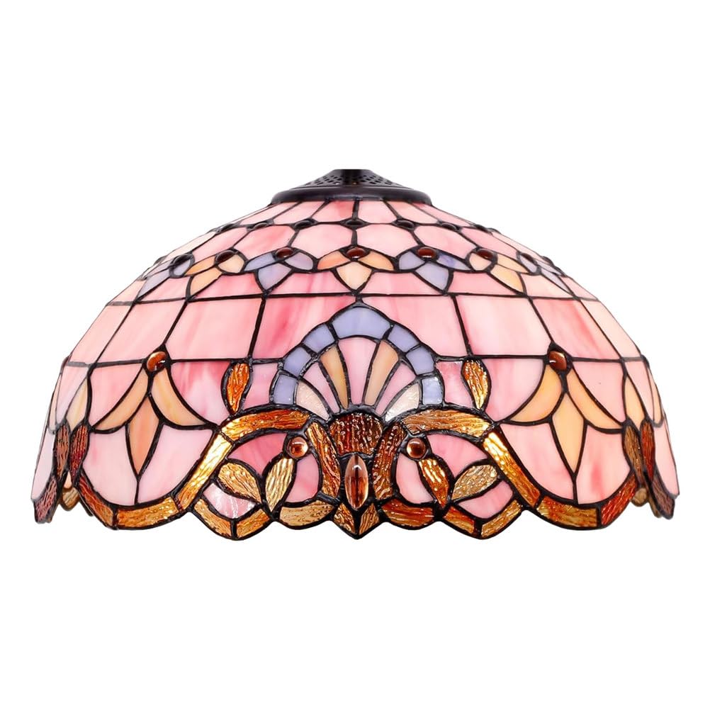 SaryEdge Large Tiffany Lampshade Replacement Only Colored Glass Lampshades 16 Inches Suitable for Desk Lamps Floor Lamps Pendant Lamps Home and Office Table Decoration,Beige Baroque，Pi，Pink Baroque