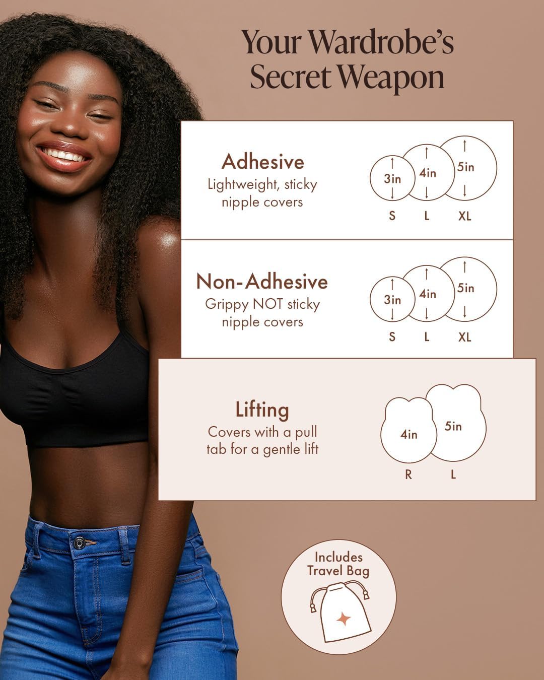 Nipple Covers with Lift - Reusable Sticky Bra Push Up - Waterproof Nipple Pasties Strapless Bras for Women 4 Shades - Image 2