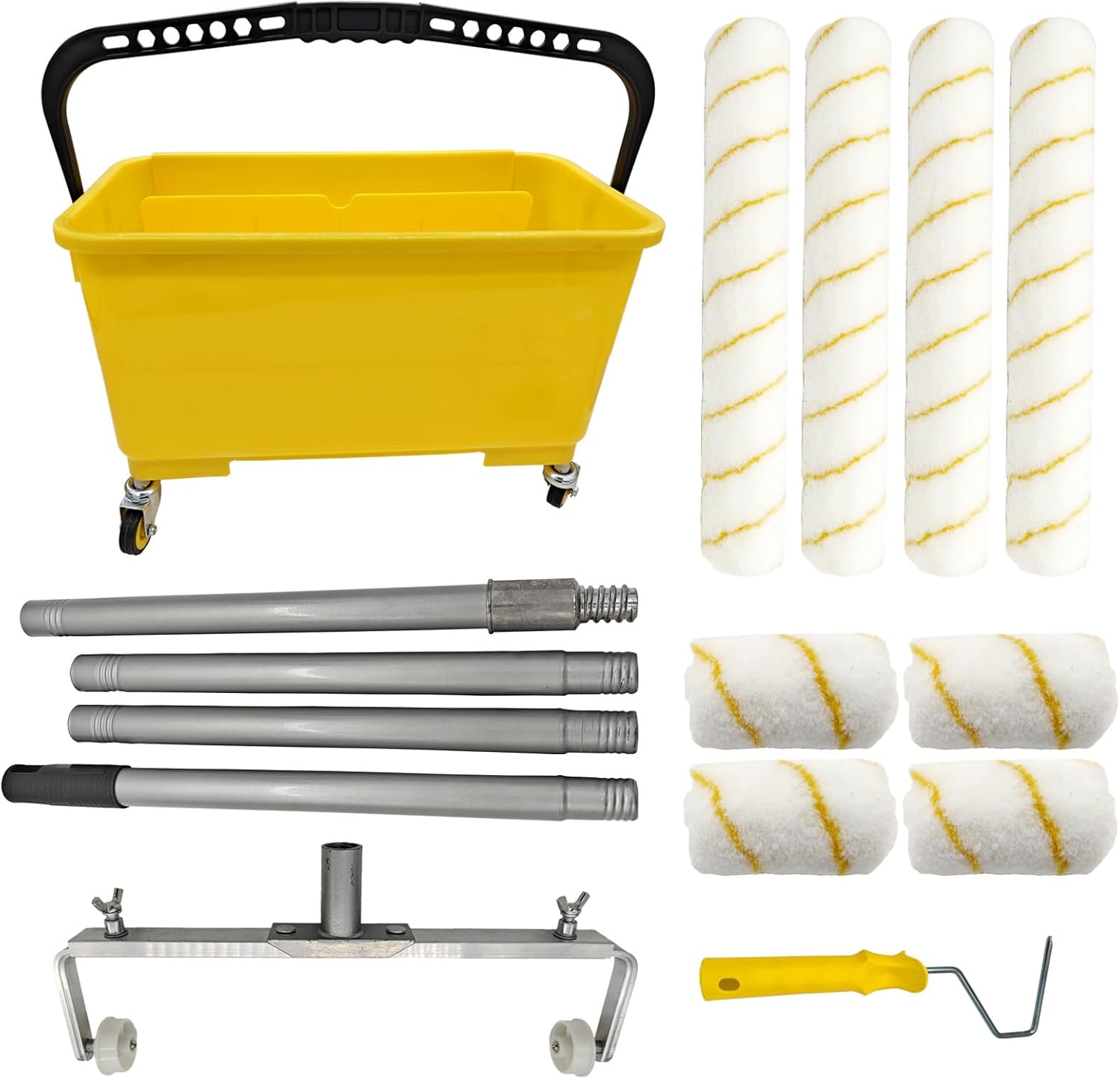 Paint Roller Kit - Adjustable 12-24 Inch Aluminium Alloy Paint Roller Frame,24L Paint Bucket,47 Inch Extension Pole,4Pcs 15.7 Inch Roller Sleeves and 4Pcs 4 Inch Roller Sleeves