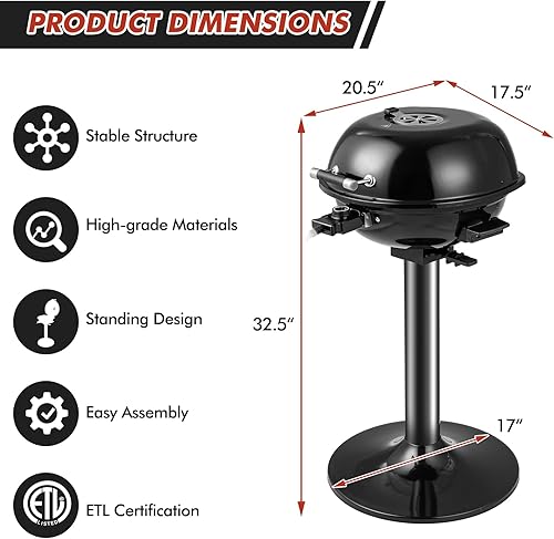 Miniatura 9 de HAPPYGRILL Parrilla eléctrica de 1600 W Parrilla de barbacoa al aire libre con rejilla de calentamiento para barbacoa de 15 porciones Parrilla