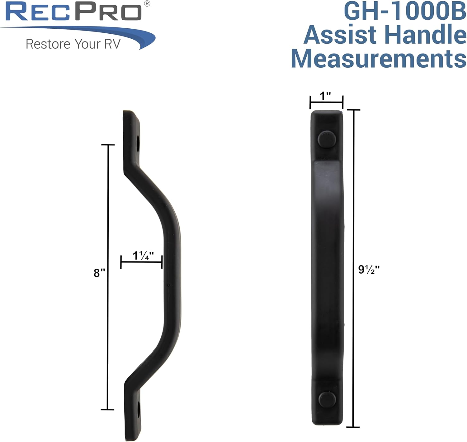 RecPro RV Grab Assist Handle | 9 1/2 Inches | Black or White | Exterior Assist Handle (2 Handles, Black)