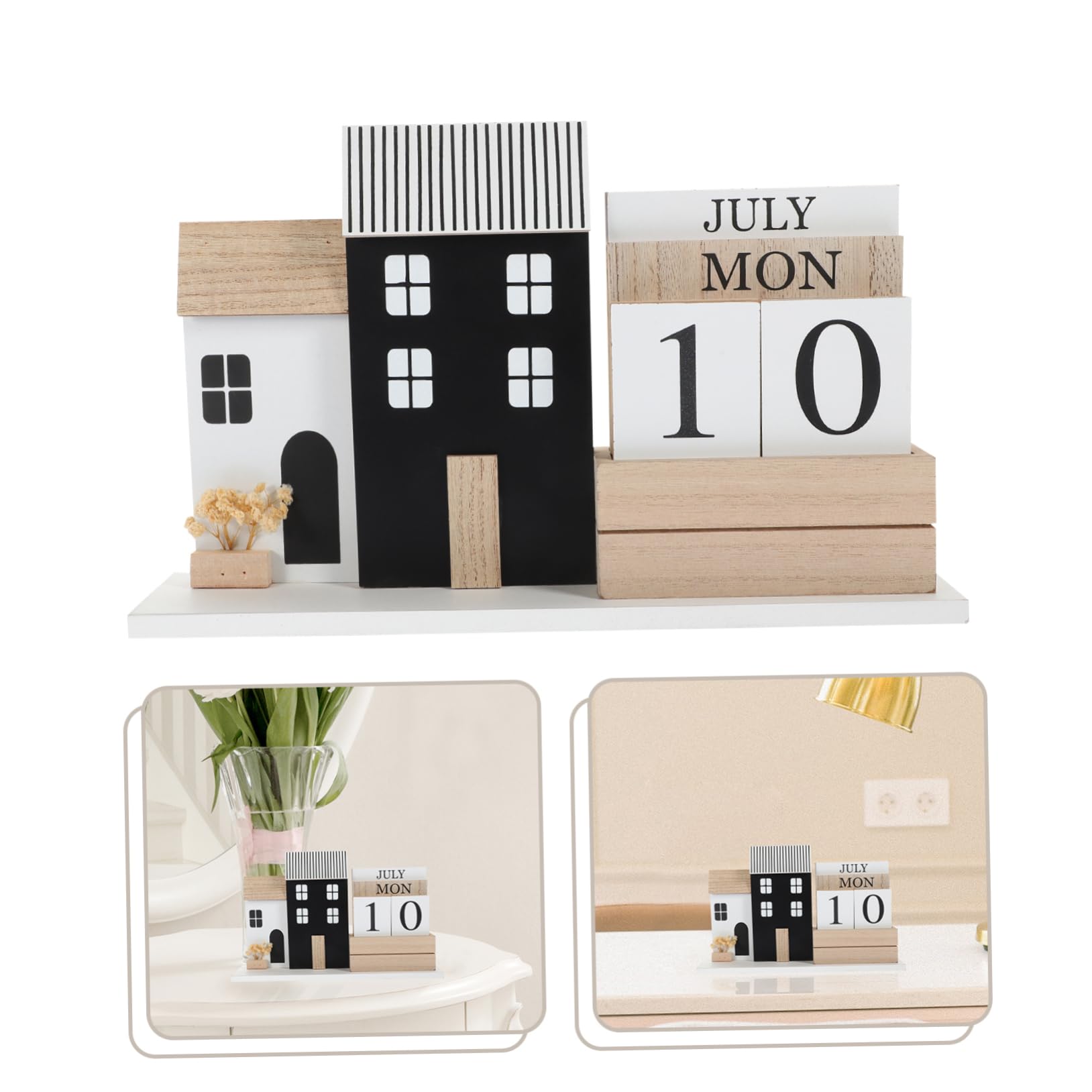 NUOBESTY Holztischkalender Ewiger Kalender mit Holzsockel für Schreibtisch Kalender für Schreibtisch Tischkalender aus Holz für Büro