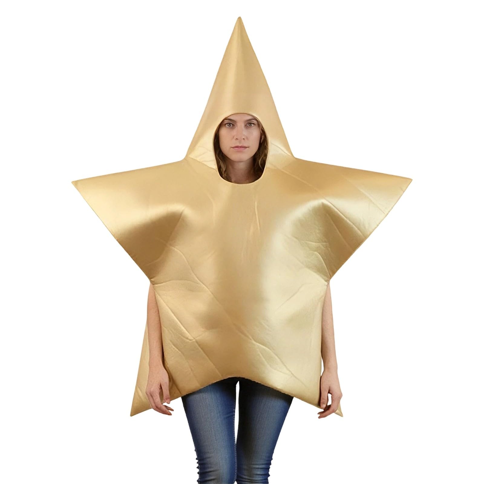 Genérico Disfraz de Navidad para adultos, diseño de estrella, color dorado, con agujeros para cara y brazo, unisex, para hombre y mujer