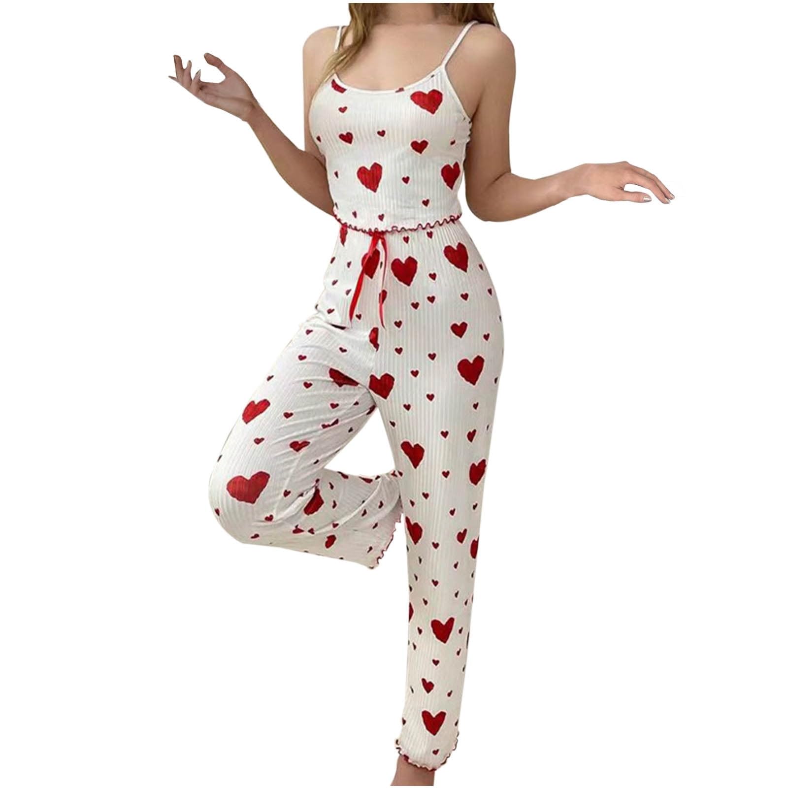 gwachi Sexy Heart-Shaped Pajama Set for Women Camisole Vest + Trousers, Ladies 2 Pieces Loungewear Soft Sleepwear Set |-picture-51