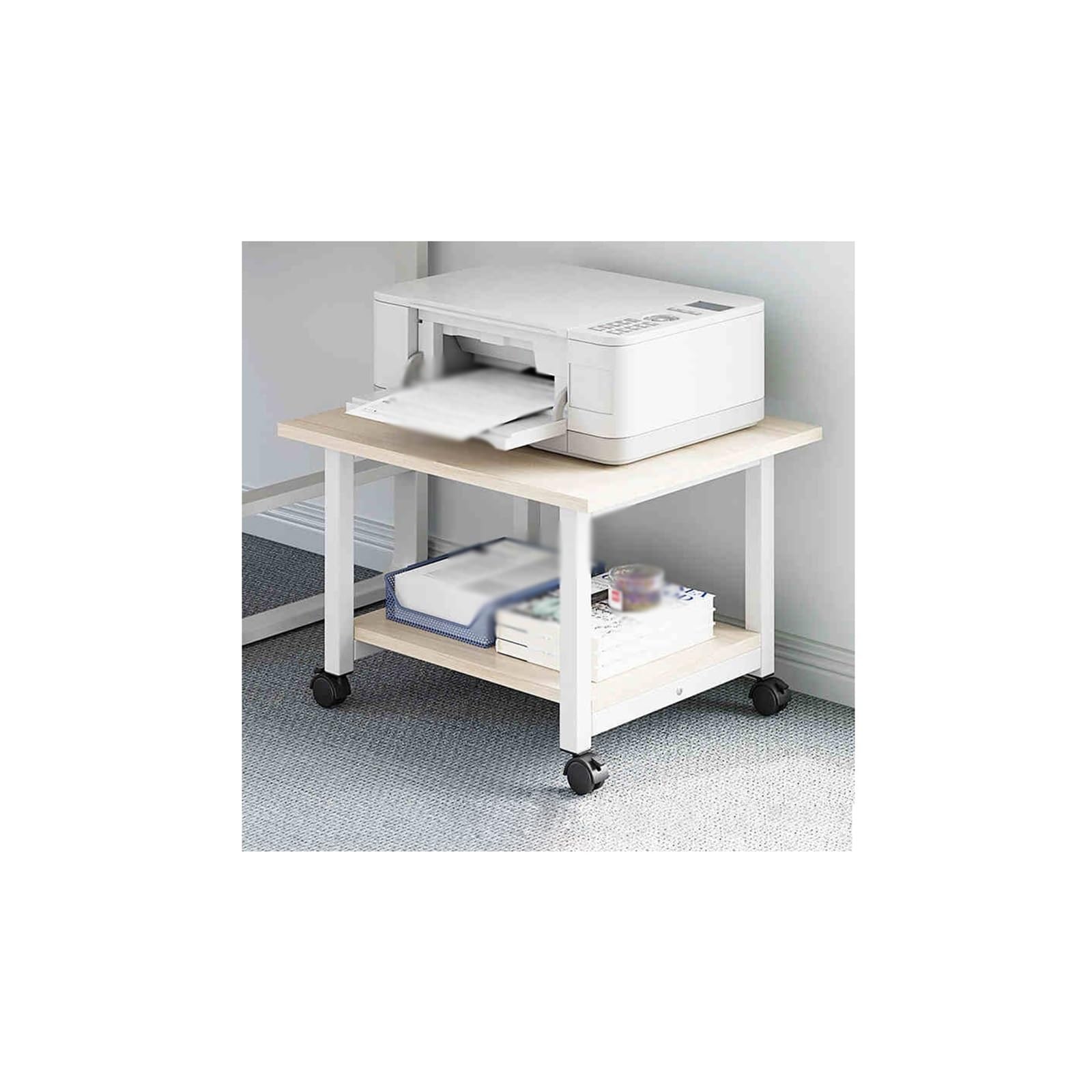 Mobiletto Con Ruote Supporto Per Stampante In Legno Mensola Porta Stampante Mobili Per Stampanti Carrello Porta Stampante Carrello Porta Stampante Con 3 Scomparti Aperti(Brown,48*60*30cm)