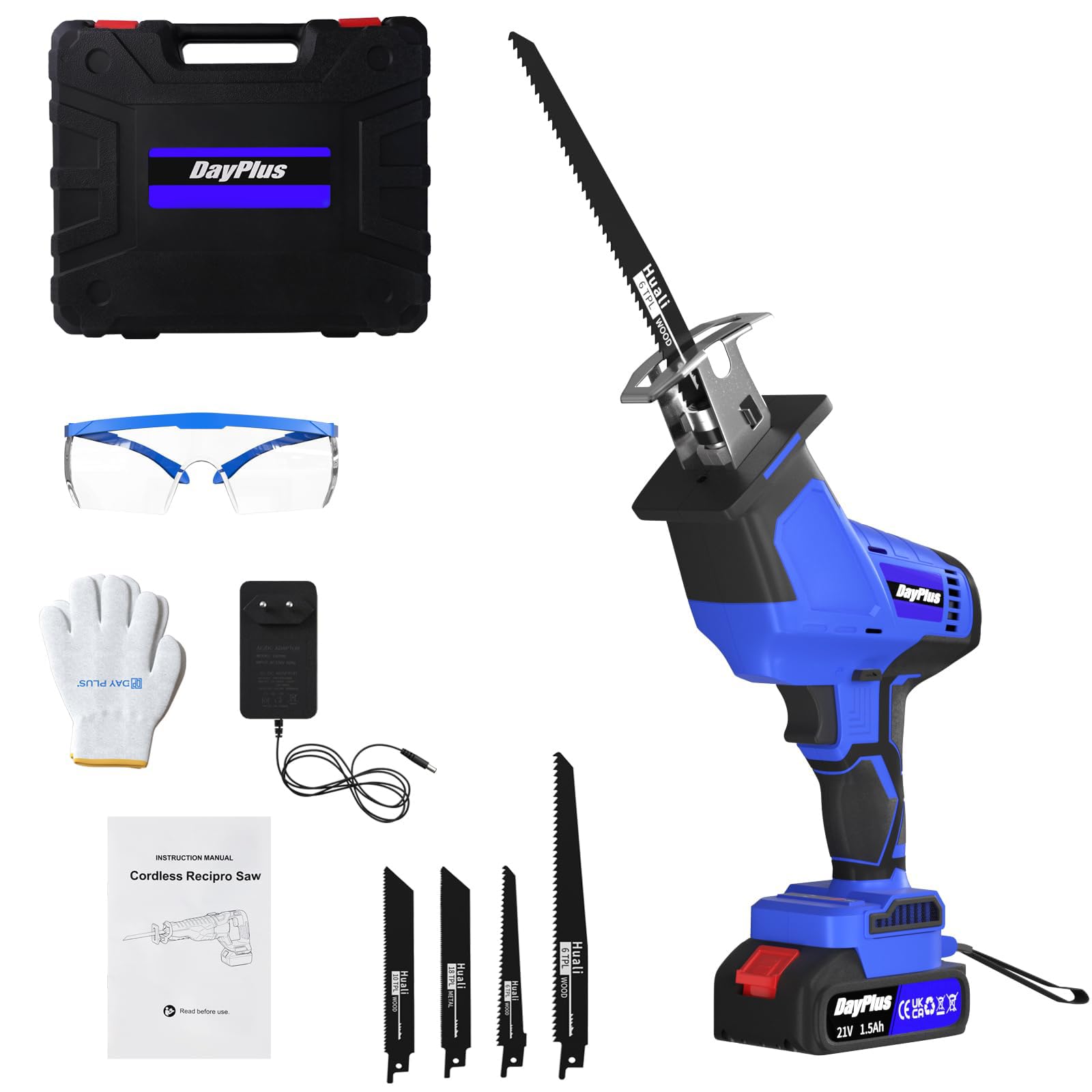 Sega a Gattuccio, 21V Sega alternativa a batteria,Velocità 0-2800SPM, 1500mAh Batterie, 4 Lame, Caricabatterie rapido, Luce LED, Seghetto A Batteria Adatto per Tagliare Legno e Metallo