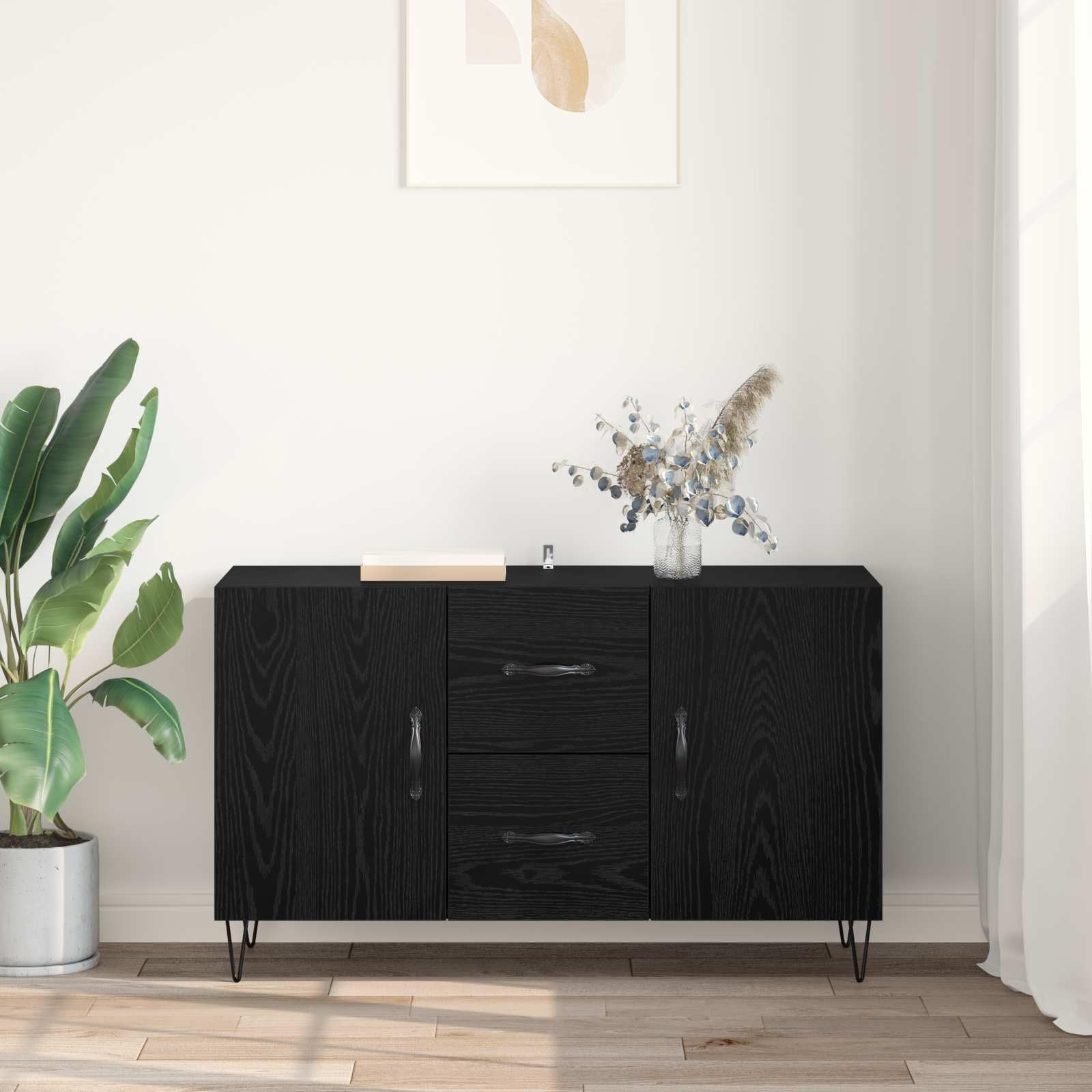 Kredens o wyglądzie czarnego dębu, 100 x 36 x 60 cm, materiał drewnopochodny z miejscem do przechowywania, do salonu, korytarza, jadalni i sypialni, nowoczesna komoda z szufladą i drzwiami