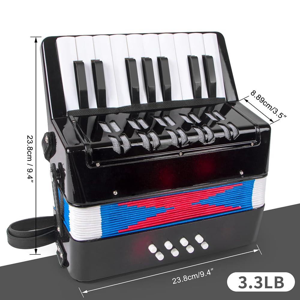 Accordeon Enfant, Accordéon 17 touches 8 basses pour enfants avec sangle ajustable, Accordéon Instrument Cadeau pour Débutants, Noir
