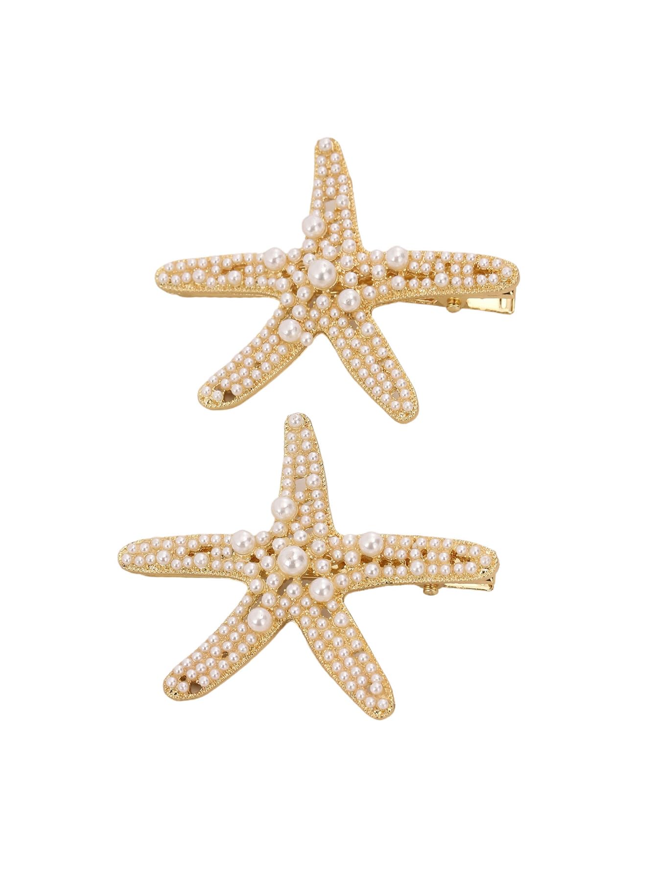 Photo 1 of MakeMeChic 2 Pcs Starfish Hair Clips Pearl Barrettes