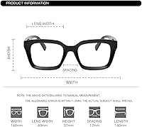 Vista 6 de EYLRIM Gafas clásicas de lente transparente con marco cuadrado grueso para mujeres y hombres, anteojos sin receta