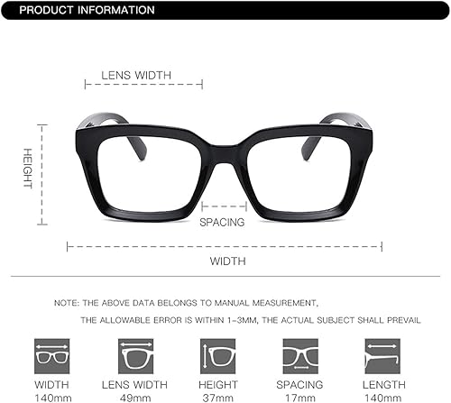 Miniatura 6 de EYLRIM Gafas clásicas de lente transparente con marco cuadrado grueso para mujeres y hombres, anteojos sin receta