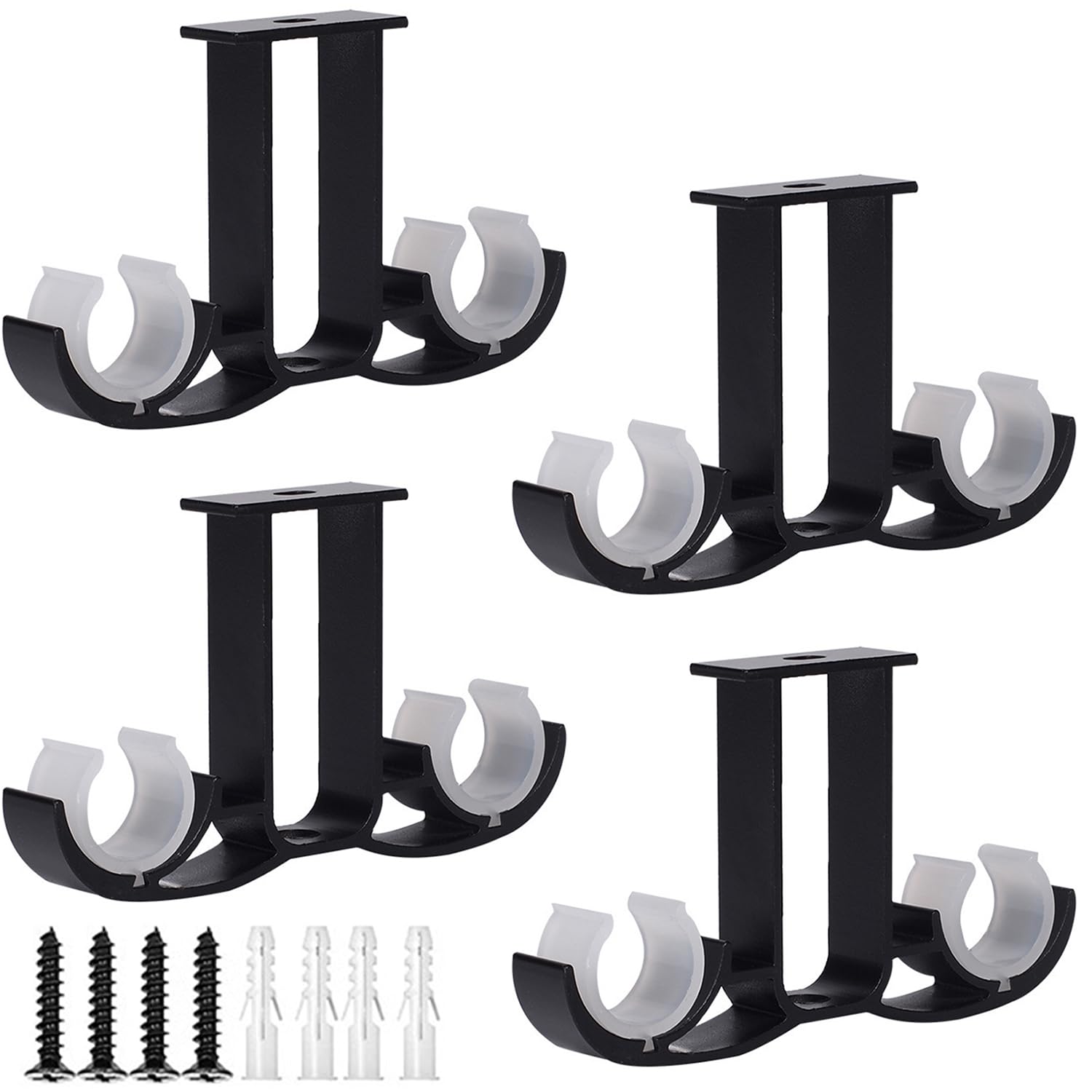 4 stuks kledingstanghouders, gordijnroedehouder, steunbeugel, met 12 schroeven en 12 expansiebuizen, voor het ophangen van 25 mm stangen, zwart