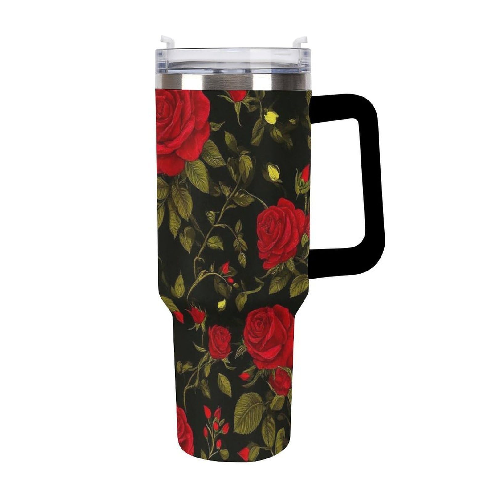 Gobelet tendance en acier inoxydable isotherme au motif floral de roses haut de gamme