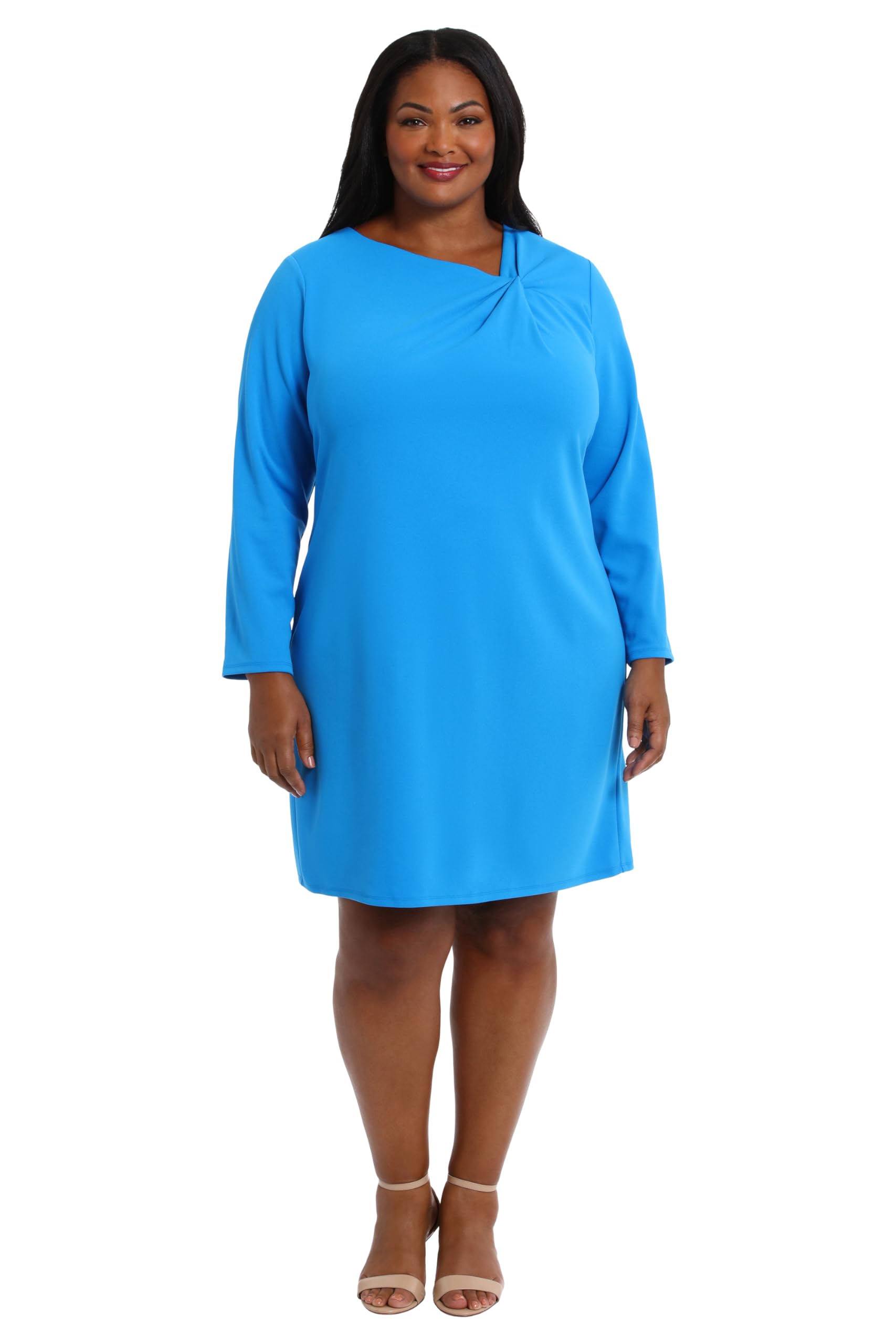 London Times Women's Twist Neck Crepe Dress - Long Sleeve, Loose Fit, Desk To Dinner Style