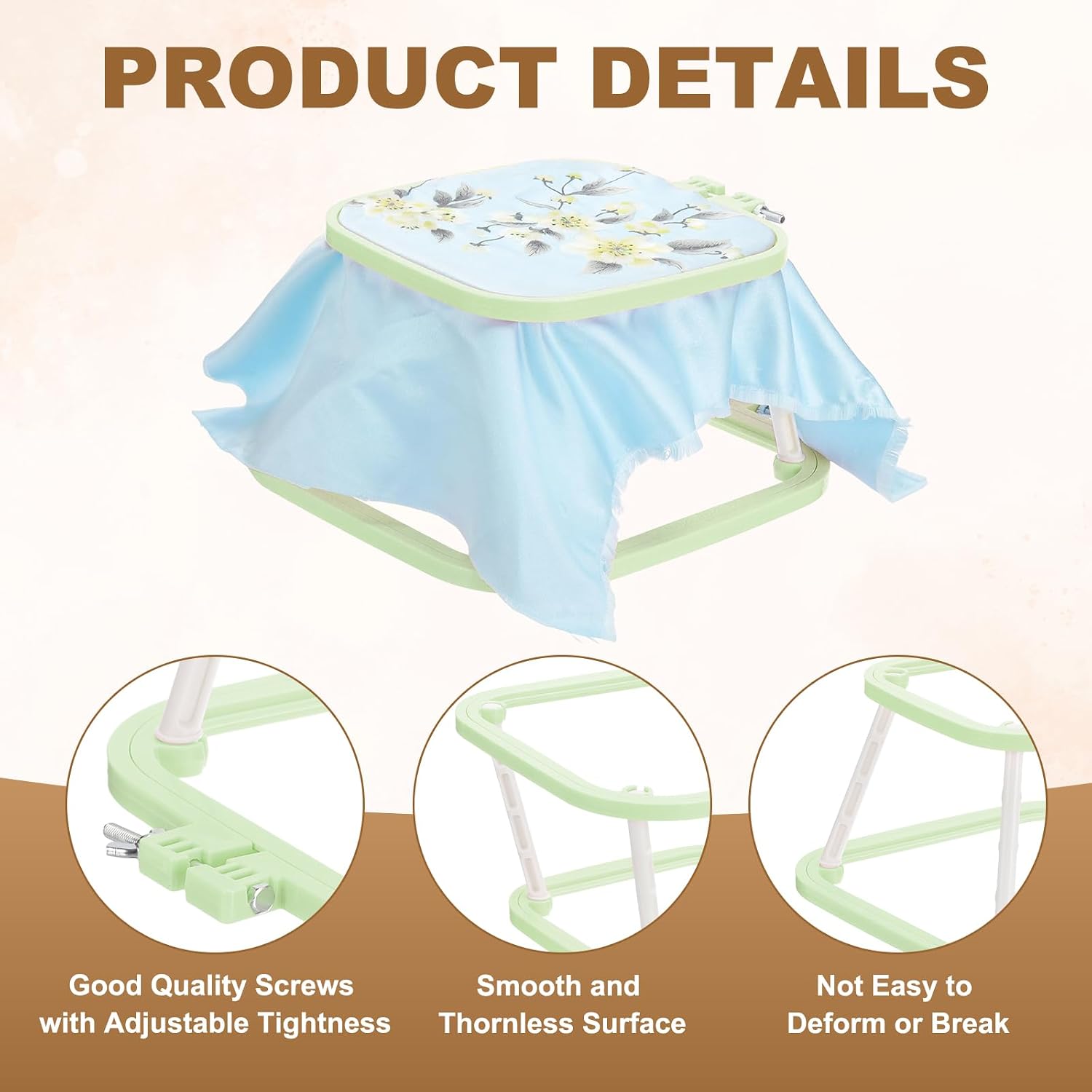 PATIKIL 7.1" x 6.7" Square Embroidery Hoop Stand, Adjustable ABS Plastic Cross Stitch Stand Hands-Free 2-Tier Embroidery Hoop Holder Punch Needle Frame for Sewing Arts Needlework, Green