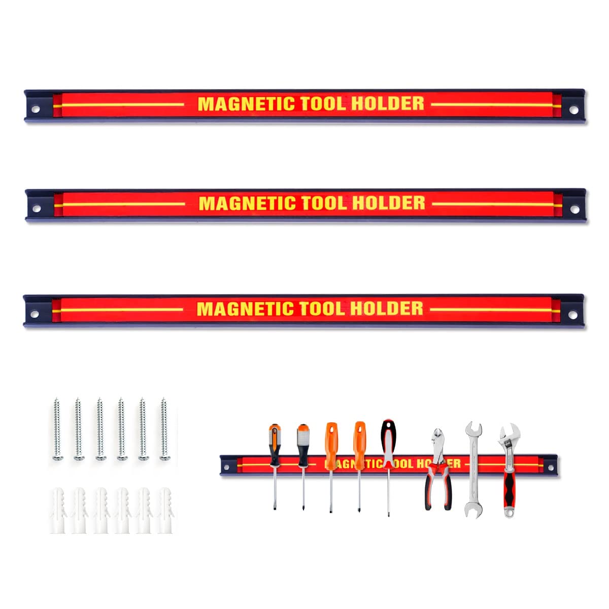 GIANTEX 3 Imanes para Herramientas de 46 cm, Barras Magnéticas de Acero para Herramientos, Organizador de Pared Magnético, Cada Tira Carga hasta 10 kg