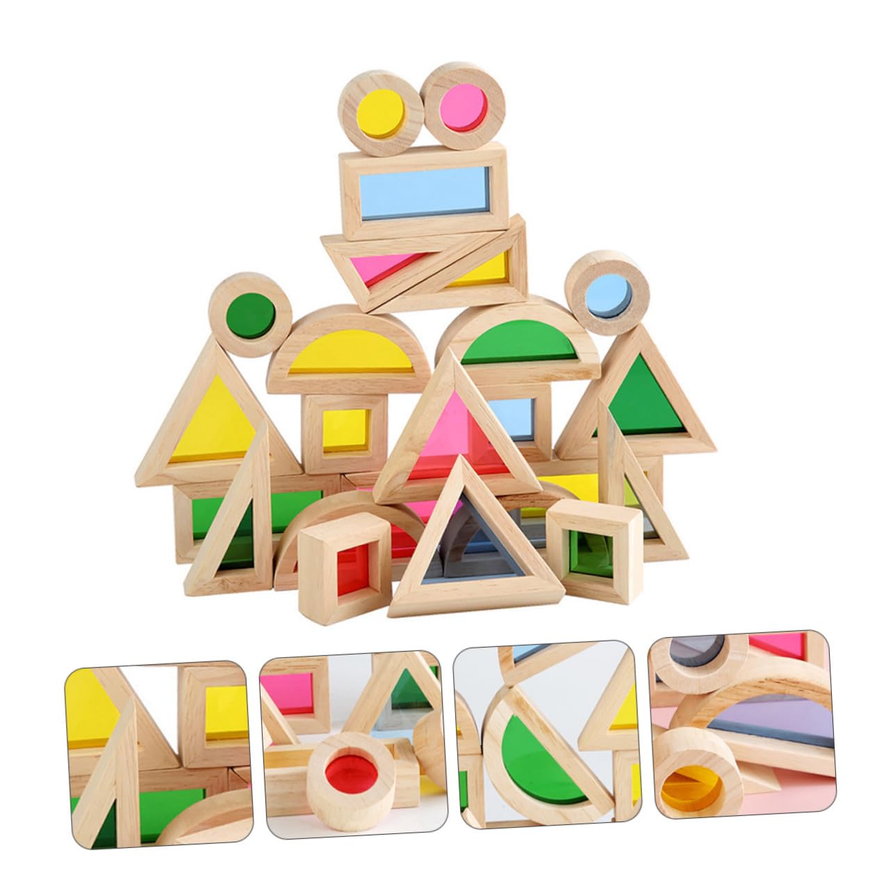 Blocchi Geometrici Caleidoscopici Impilabili in Legno 24 Pezzi per Bambini