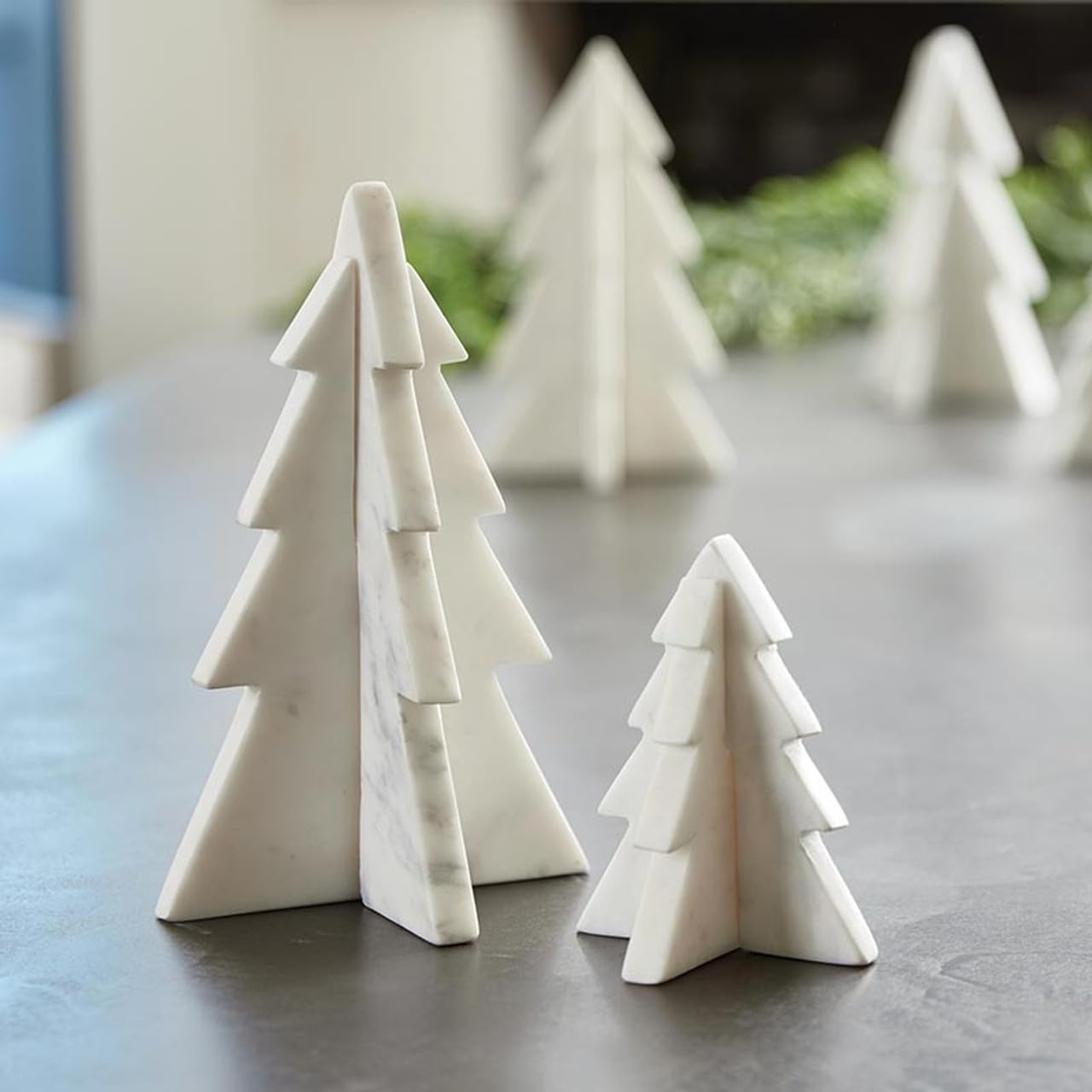 Santa Barbara Design Studio Marble Christmas Tree Interlocking Modern Christmas Decorations, 5" D x 9" H, White