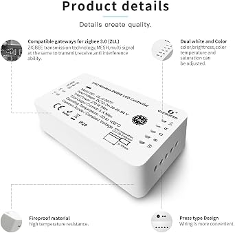 PRO RGBW Controller Zigbee LED Controller Smart Strip Light Controller RGBW Dimmable Controller, DC12-24V, 6A Max/Channel