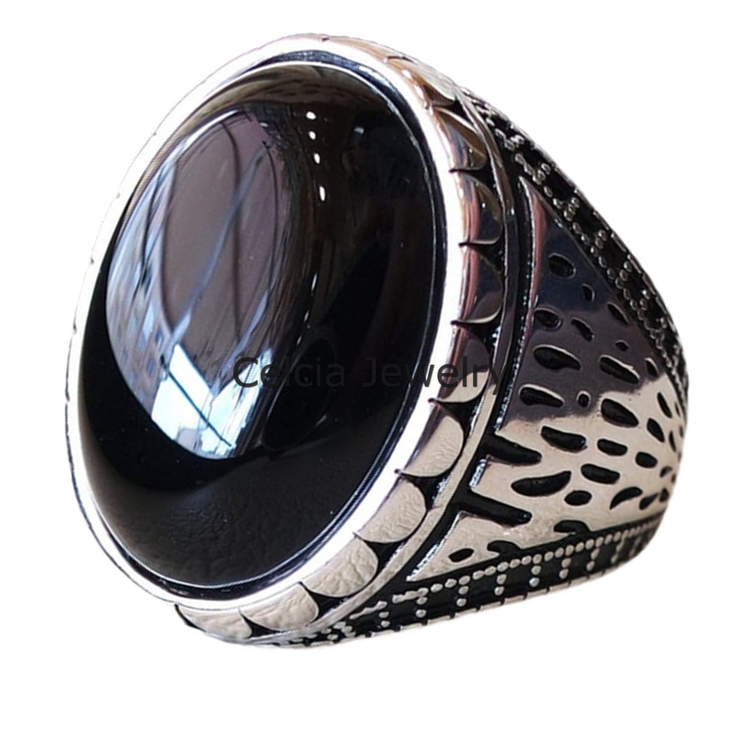 Anello antico pietra preziosa di onice nero, anello per regali di nozze per uomo, regali per l'di compleanno per papà, marito, fidanzato, anello di dichiarazione, regali di fidanzamento (nero-onice)