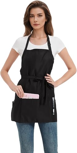 Miniatura 2 de Delantales cortos para mujer con 3 bolsillos, delantal de chef impermeable para cocinar, delantal de cocina para hombres para asar barbacoas