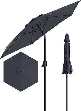 7.5FT Outdoor Patio Umbrella, Outdoor Table Umbrella, Market Umbrella With Push Button Tilt and Crank, 6 Sturdy Ribs UV Protection Waterproof for Garden, Deck, Backyard, Pool,Navy Blue