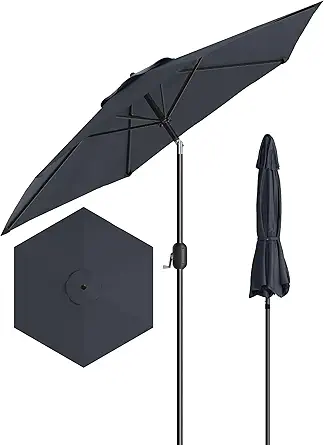 7.5FT Outdoor Patio Umbrella, Outdoor Table Umbrella, Market Umbrella With Push Button Tilt and Crank, 6 Sturdy Ribs UV Protection Waterproof for Garden, Deck, Backyard, Pool,Navy Blue