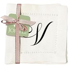 Jolitee Decorative Hemstitch Cocktail Napkins with Printed Initials V 6"x6" Linen-Like Washable Fabric Handmade Cloth Napkins for Entertaining, Parties, and Everyday Use