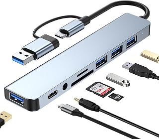 Aaryonics Docking Station USB 3.0, Aluminum 8 in 1 USB Splitter with 1 x USB 3.0, 3 x USB 2.0 and 1 x USB C, SD/TF Card Re Price In India