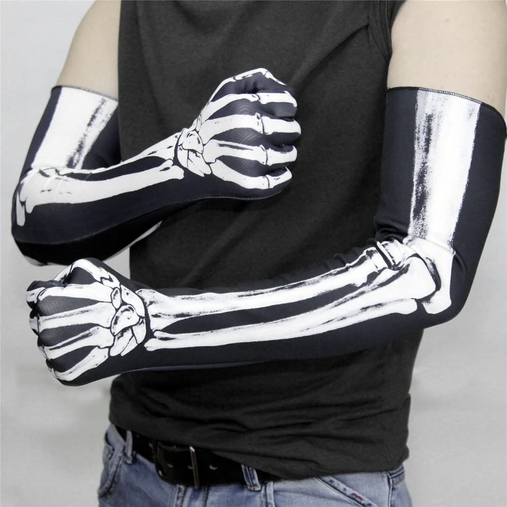 SzBlaZe Halloween Masquerade Skeleton Gloves Full Finger Gloves for Cosplay Skull Opera Costumes(Long,Skeleton)