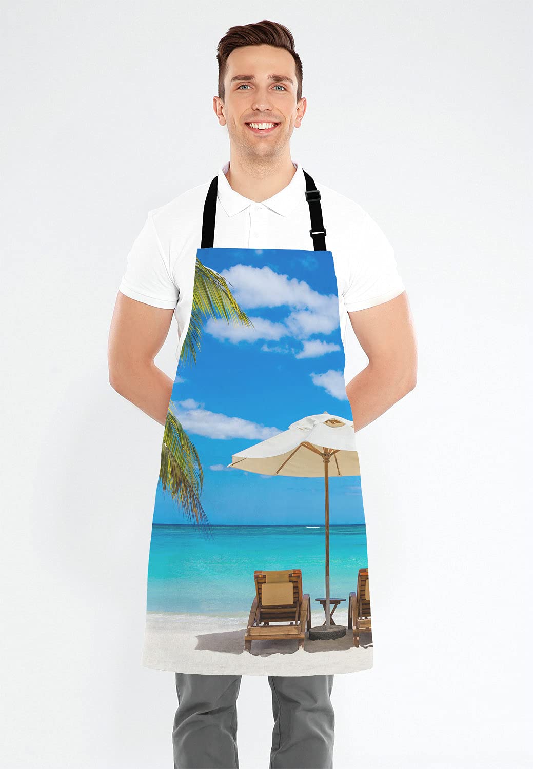 Delantal de playa blanca idílica frente al mar tropical turquesa para el hogar de la cocina a prueba de agua para hornear jardinería para mujeres y hombres