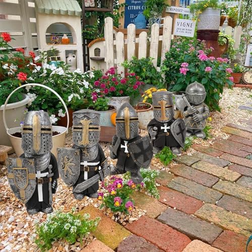Swtgaah Gartenzwerg-Statue Ritter-Statue Ritter-Zwerg-Skulptur Ritter-Wächter-Skulptur Gartenzwerg-Ornamente Geeignet für Gärten Rasenflächen und Innenhöfe (Ritter E)