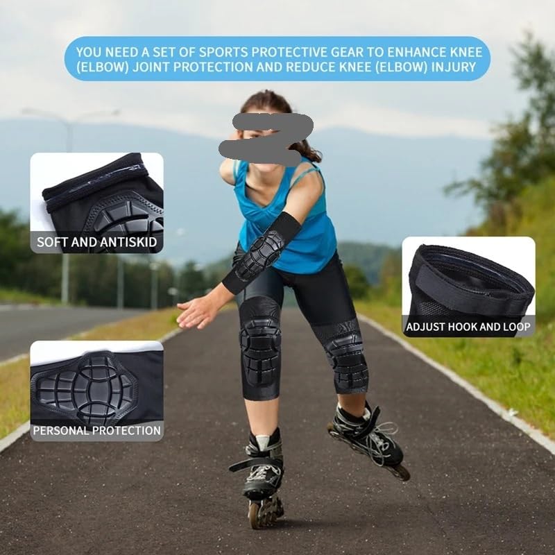 Kinder Schutzausrüstung Set Soft Kid Ellenbogenschützer Knieschützer for Laufrad Skateboard Inline Roller Skate Roller (Color : Zwart, Size : L)