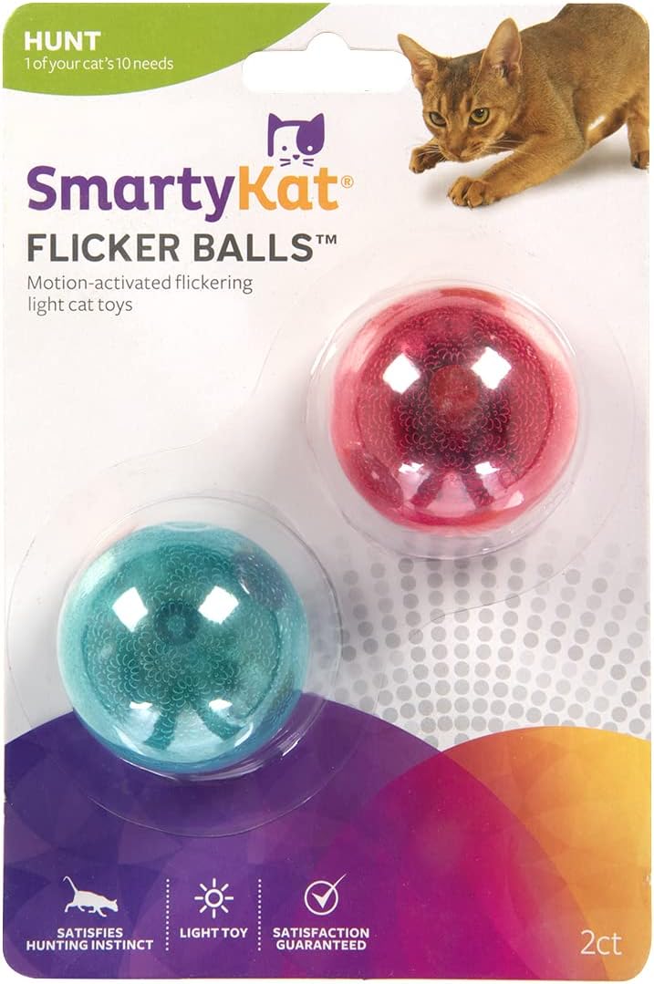 SmartyKat (2 Count) Flicker Balls Electronic Light Up Ball Cat Toys, Battery Powered - Blue/Red, 2 Count : Everything Else