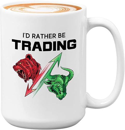 Taza de café para comerciante bursátil, 15 onzas, color blanco - I'd Rather Be Trading - Trading Funny Day Trader Corredores del mercado de toros