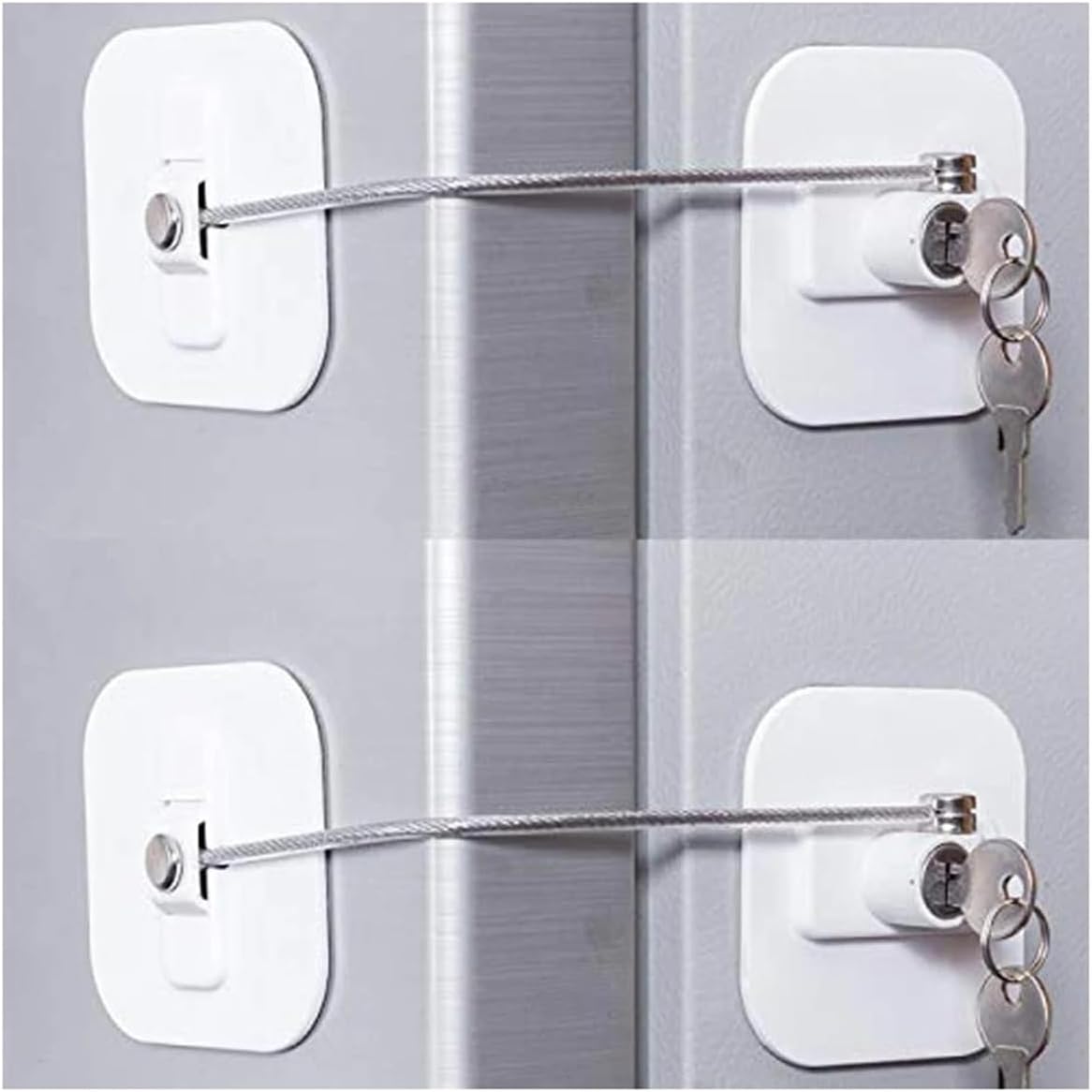 2Pcs Refrigerator Lock, Window Locks,Mini Fridge Lock with Key for Adults, Lock for a Fridge, Cabinet Door(White)