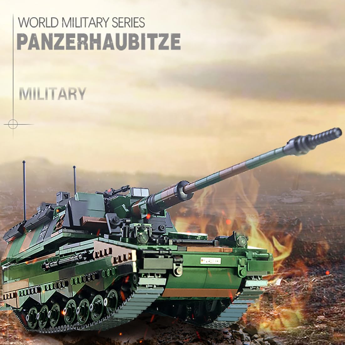 Technik Panzer Bausteine Bauset für PZH-2000, 1345 Teile Panzerhaubitze 2000 Bausatz Bauspielzeug, Sammlerstück im Maßstab 1:35