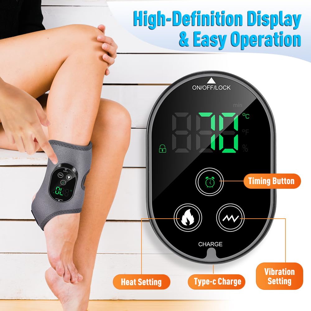 Massaggiatore per piedi con calore e vibrazione – Massaggiatore per caviglia senza fili con 6 livelli di calore & 3 timer, massaggiatore per piedi ricaricabile, per casa, ufficio, viaggio, ideale per