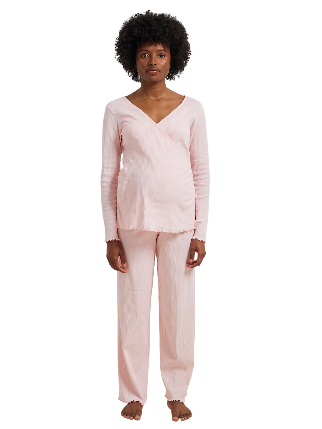 VERTBAUDET Ensemble 2 pièces Pyjama Grossesse et Allaitement en côtes Richelieu Rose pâle 34/​36